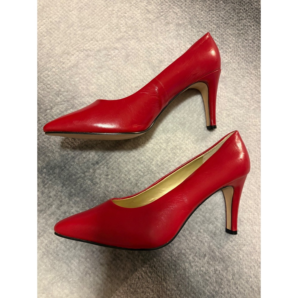 Espanola Too Red Spanish Kidskin Leather Pointed Toe Pumps Heels 11M Vintage